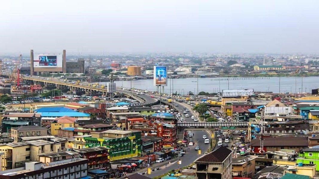 Aerial View of Lagos Island showing Eko Bridge